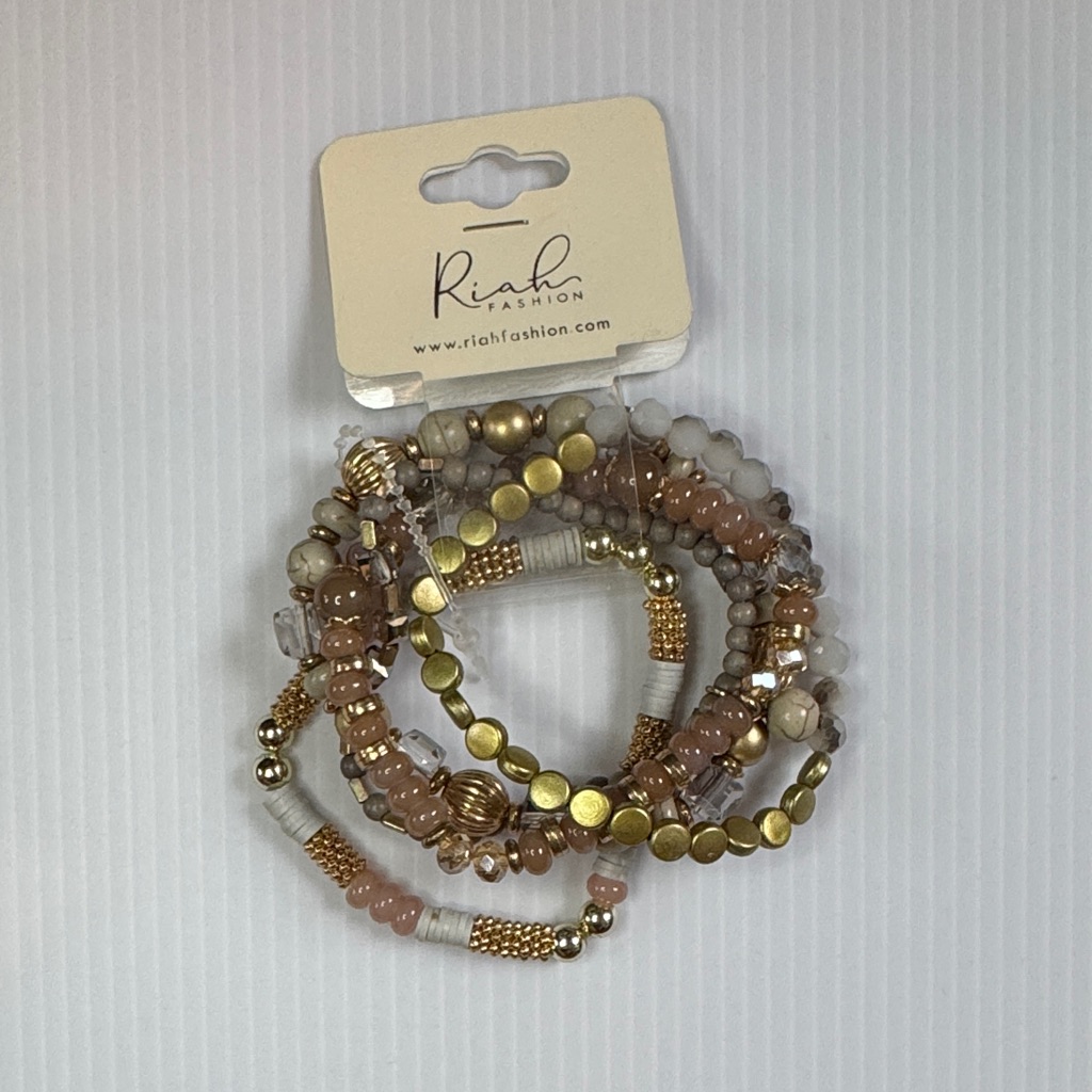 Gold And Pink Beaded Bracelet Set With Multi Tone Colors 8$